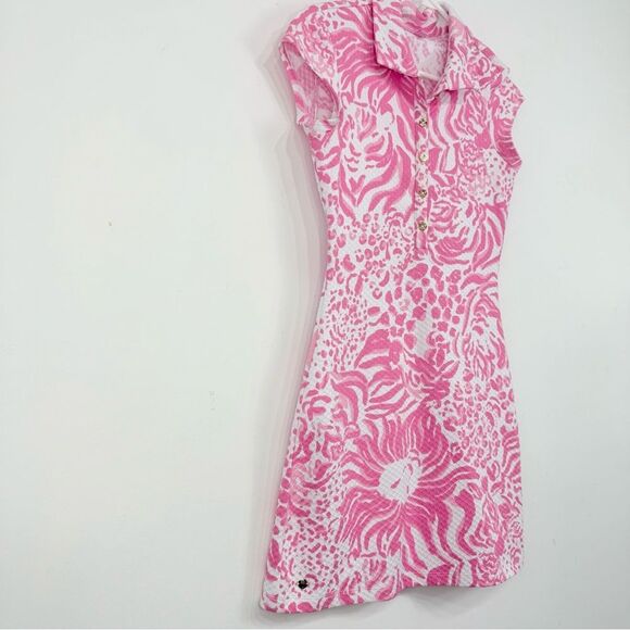 Lilly Pulitzer Raya Get Spotted Pink White Keyhole Back Cap Sleeve Mini Dress - Picture 7 of 16